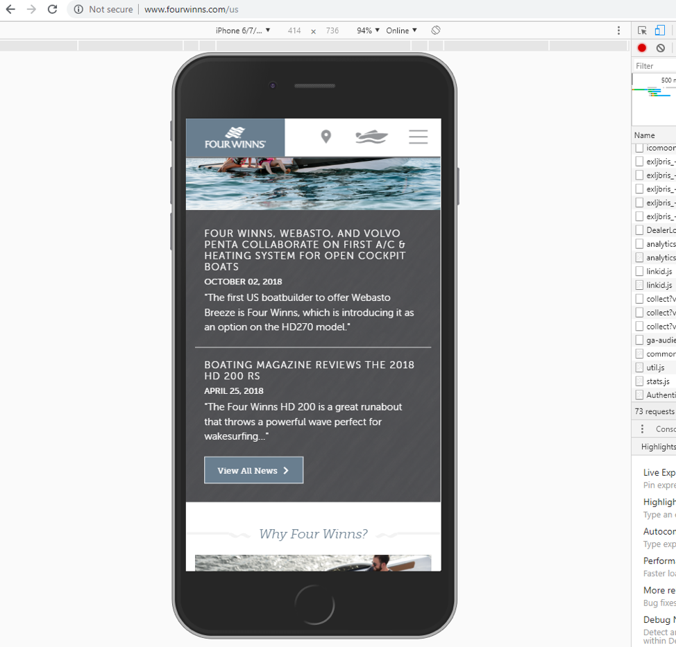 Mobile View in Chrome Developer Tools
