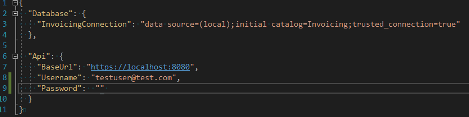 appsettings.json file with a database connection string and API configuration