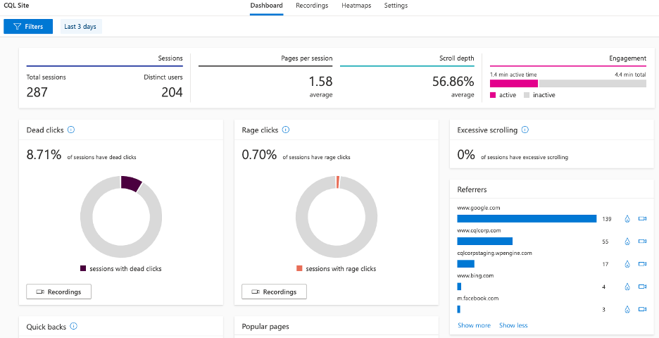 MS Clarity Interface and Dashboard